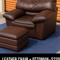 Leather Chair + Ottoman – Oversized & Comfy