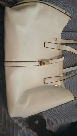 White Leather Tote Bag with Gold Hardware