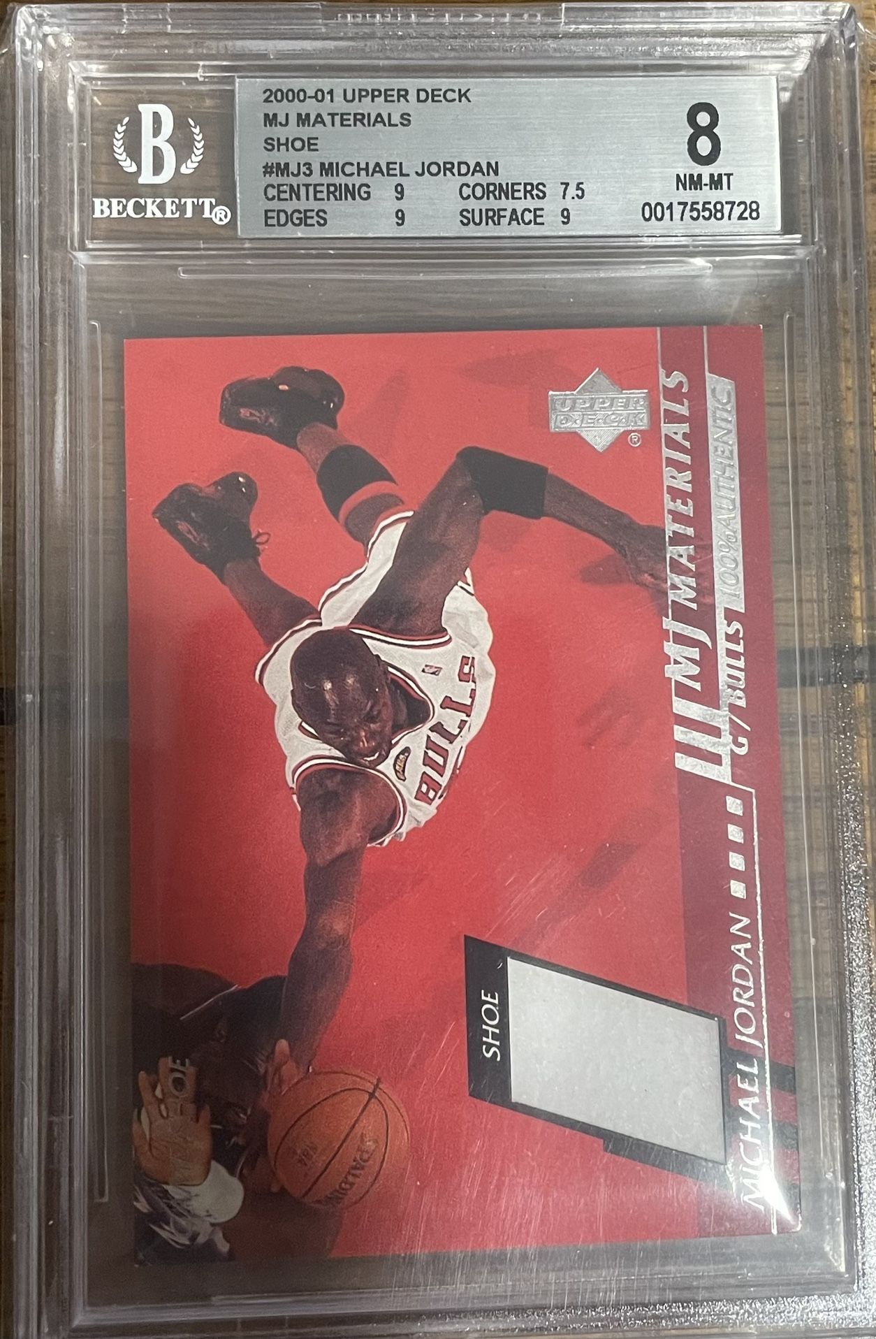 Michael Jordan Upper Deck 2000-01 Materials Game Worn Shoe Patch BGS 8 