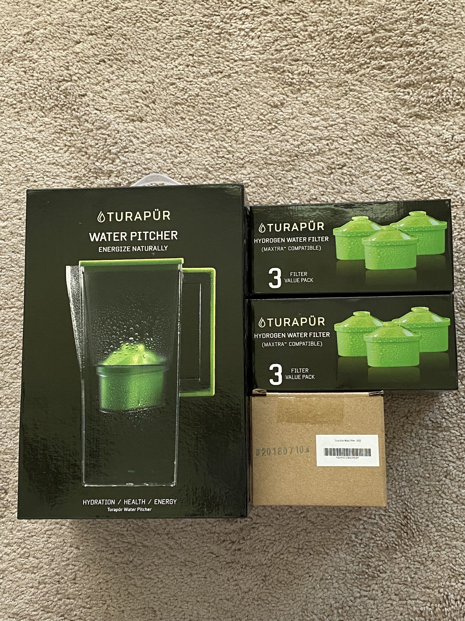 Turapur Hydrogen Water Filter Pitcher, 60 ounce with 7 filters good for 14+ months, all new in box