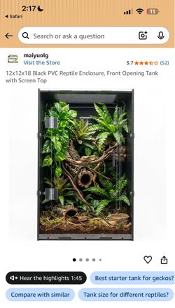 NEW IN BOX  12x12x18 Black PVC Reptile Enclosure, Front Opening Tank with Screen Top