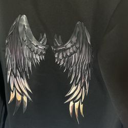 Plain Black Hoodie With Ombre Wings On Back