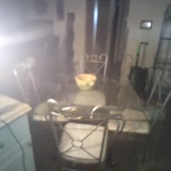 Moving Sale Glass Top Kitchen Table With 4 Chairs/2 end Tables/Coffee Table/Stand Up Matching Shelf.