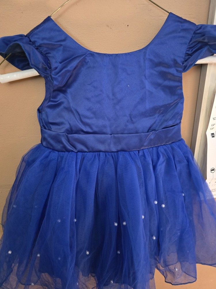 Royal Blue Toddler Dress With Pearl Beads