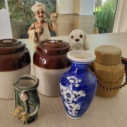 9 Pc Antique Chinese Ceramic Figure/Jar Set