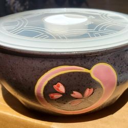 Bowl Ceramic Stoneware Asian Japanese + Chopsticks
