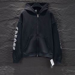 Chrome Hearts Horseshoe Floral Cross Sleeve Zip Up Hoodie