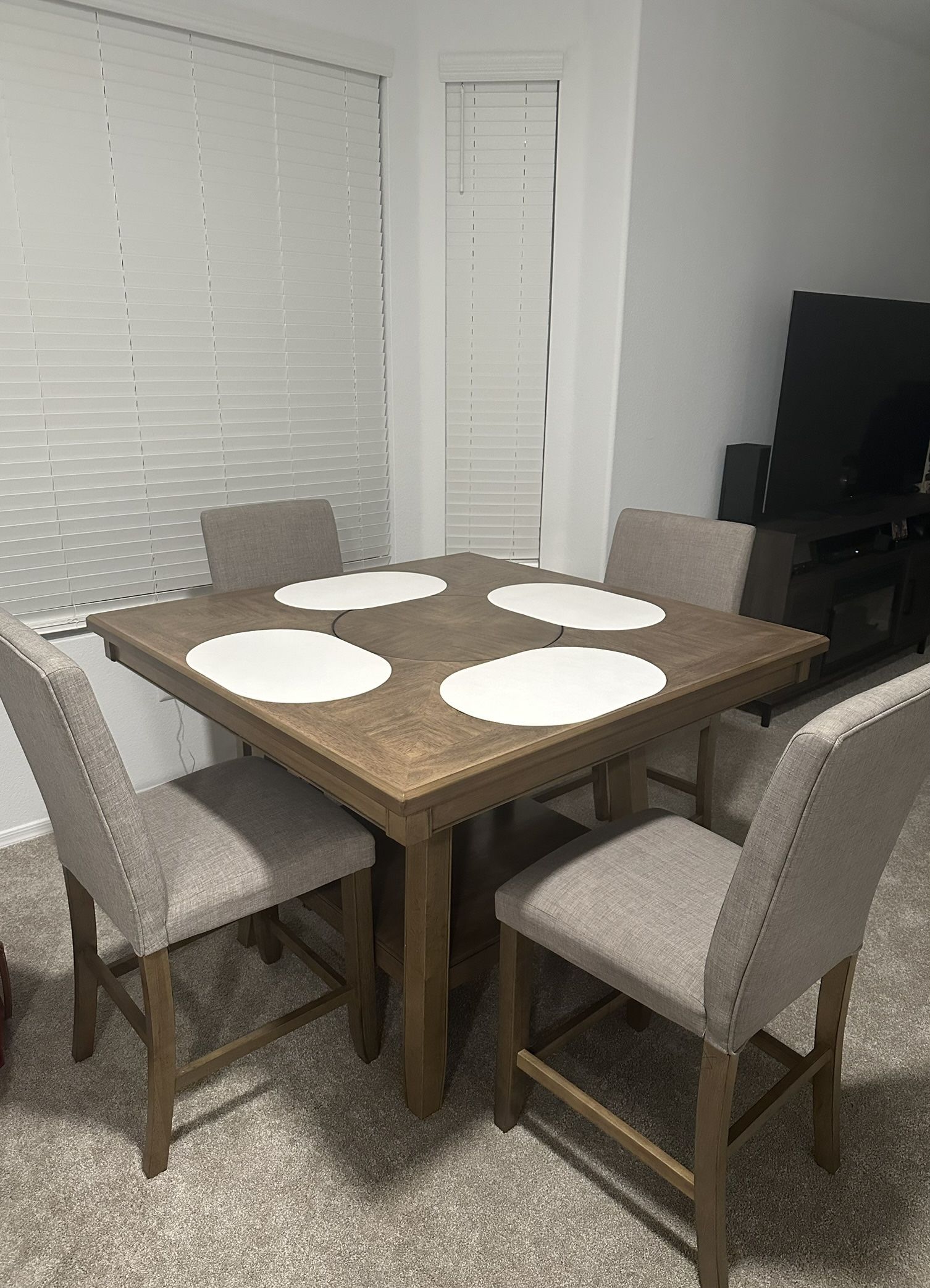 Dining Table 48” With lazy Susan And 4 Stools