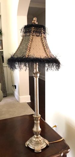 Vintage Gold Table Lamp with Black Fringe Shade