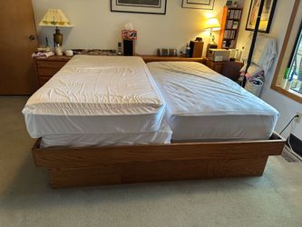 Solid wood king size platform captains bed, 6 drawers