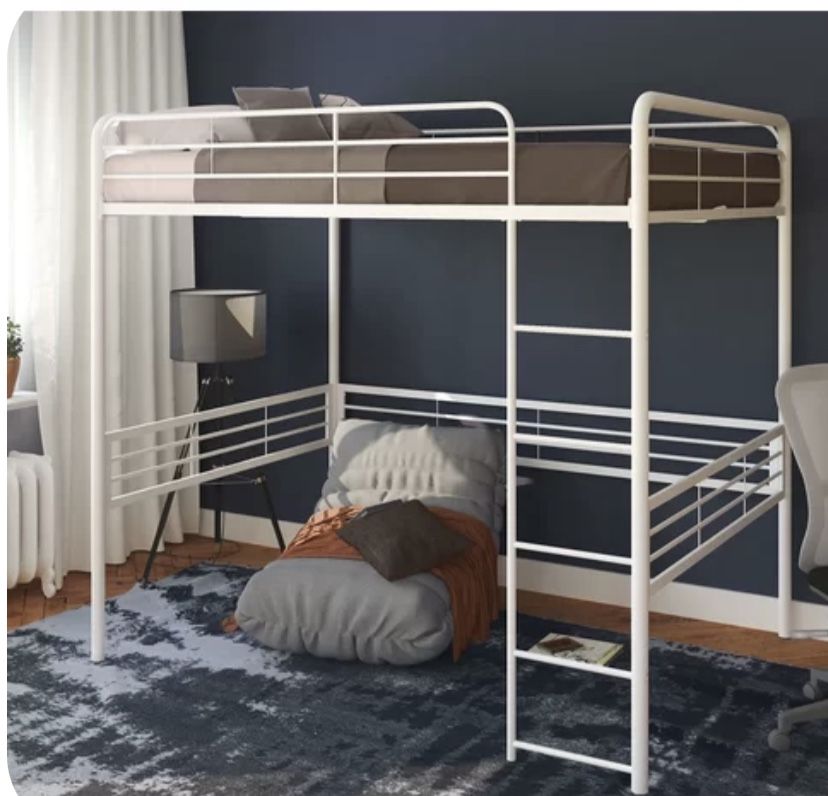 Maximallian White Double Size Metal Loft Bed