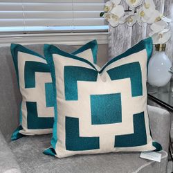2-NWT TRINA TURK GEO DESIGN EMBROIDERED DESCORATIVE PILLOWS