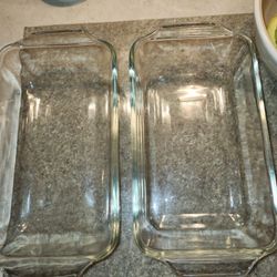 Two 1963 Anchor Hocking 1 QT 5 x 9 Glass Loaf Pans 