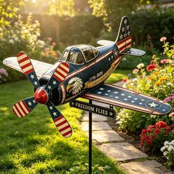 American Spirit Patriotic Airplane Garden Decor windmill