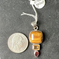 Sterling Silver Tiger’s Eye Pendant Citrine Garnet
