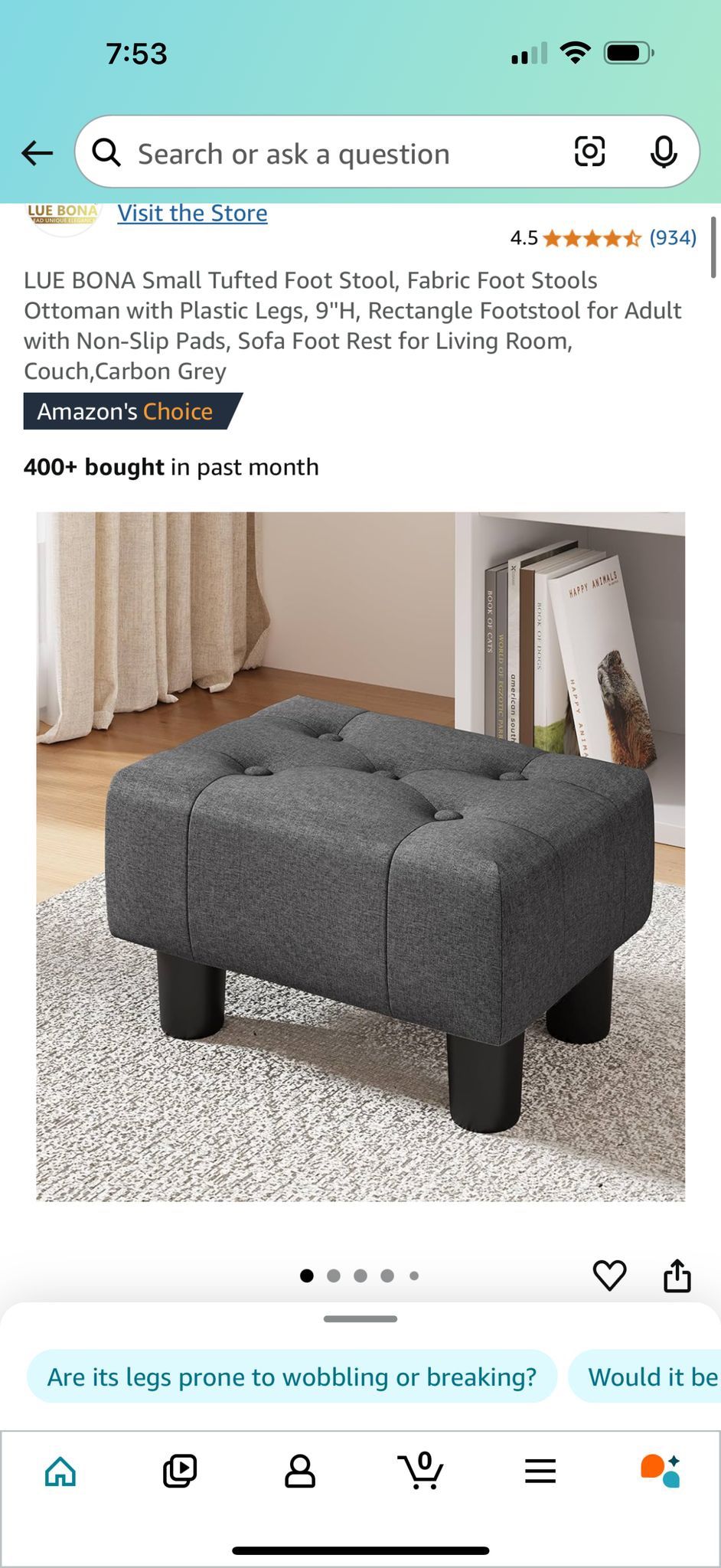LUE BONA Small Tufted Foot Stool, Fabric Foot Stools Ottoman with Plastic Legs, 9''H, Rectangle(K018)