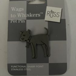 NEW/tags Wags to Whiskers Pet Pin RUSS 1.5" stainless steel dog W/ Bone Pin