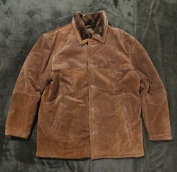 Vilanto Light Brown Genuine Leather Jacket Coat Pockets Faux Fur Lining