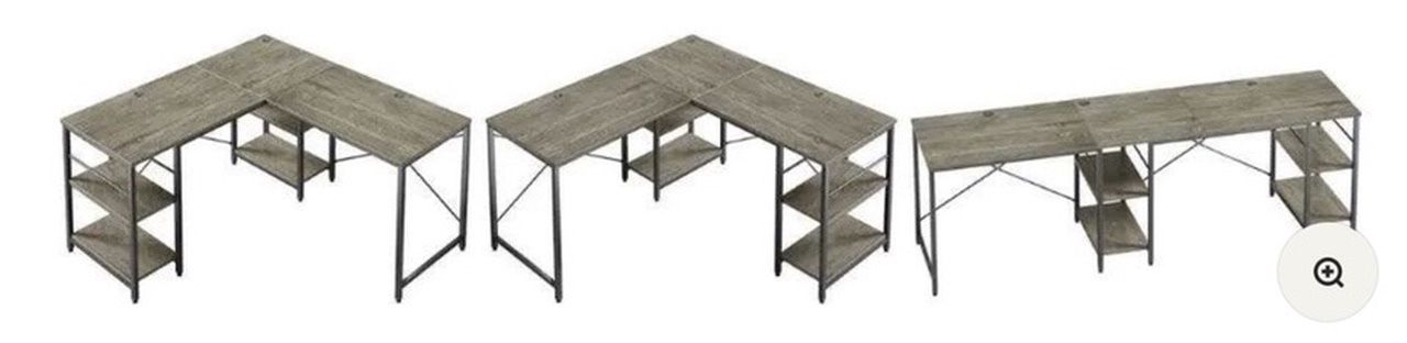 Bestier 95.2'' Two Person L Shaped Desk with Shelves