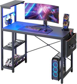 Bestier Gaming Desk with LED Lights, 44 Inch PC Gamer Desk for Small Spaces, Computer Desk with