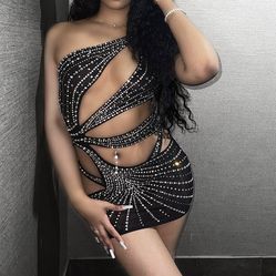 Fashion Nova Black Cutout Rhinestone Mini Dress