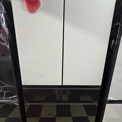 Samsung Bespoke Refrigerator With Beverage Center In  Charcoal And White Glass
