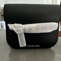 Michael Kors Emilia Small Leather Saddle/Crossbody Bag Black NWT