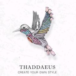 925 Sterling Silver Colorful 3-Dimensional Hummingbird Pendant Necklace 