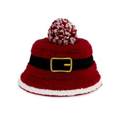 New Christmas Santa Belt Sherpa Fleece Bucket Hat Party Accessory, Unisex