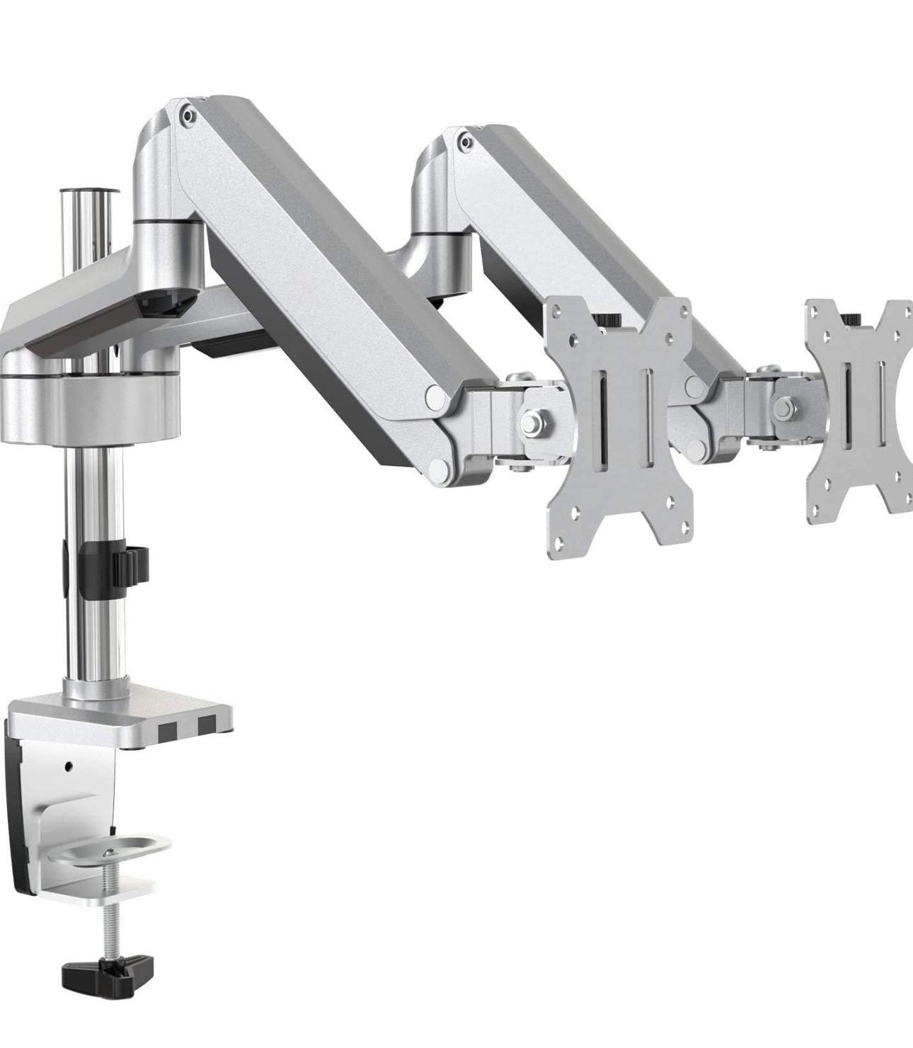 Dual Monitor Stand-Premium Aluminum Full Motion Swivel Gas Spring LCD Arm Fits for 2 Computer Screens 13 to 32 inches - Each Arm Holds up to 17.6 lbs