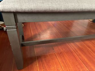 Modern Upholstered Entryway Bench – Gray Fabric & Dark Wood