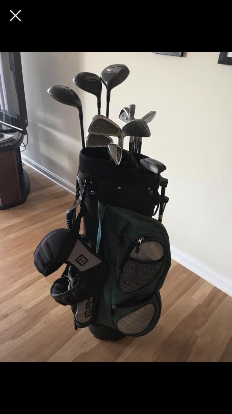 Wilson golf bag and clubs