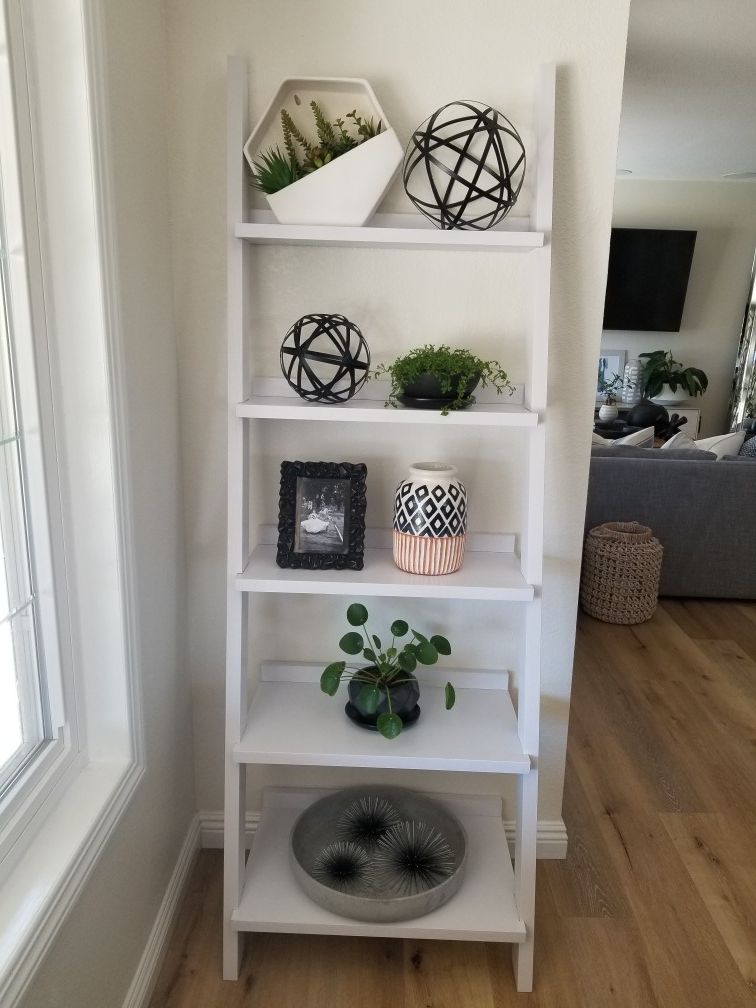 White ladder open shelf cabinet