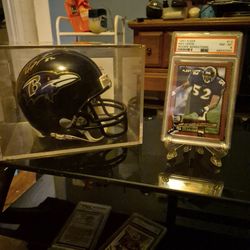 Ray Lewis mini football helmet and rookie card combo set