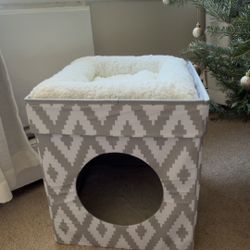 Large cat cube bed  19.55” height 16.5”width and extra cat cushion