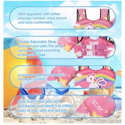 Kids Swim Vest Life Jacket for 30-55 Pounds Boys and Girls, Toddler Floaties with Shoulder Harness Arm Wings for 2,3,4,5,6,7 Years Old Baby