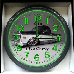 1972 Chevy Chevrolet C10 Bagged Glow In The Dark Wall Clock New!