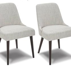 Mid-Century Modern Dining Chair, Upholstered Fabric Accent Chairs, Set of 2, Light Grey in Performance Fabric (CH10)