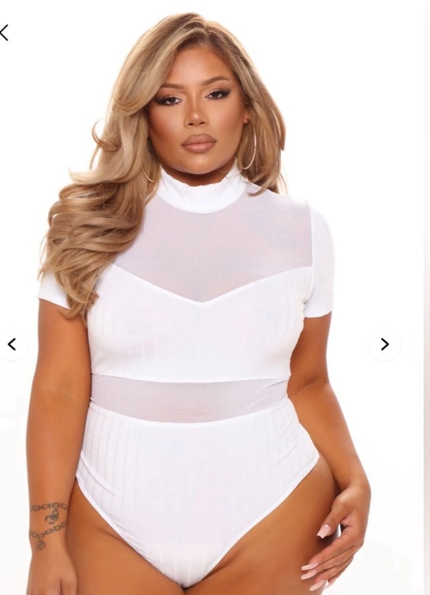 FASHION NOVA- NWT- Women's size 2X White Sheer Bodysuit