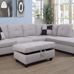 Gray-white Sectional Couch With Ottoman 