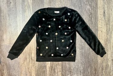 Girl Cozy Sweater Velvet Star-Embellished Pullover Sweater Size M Youth Black