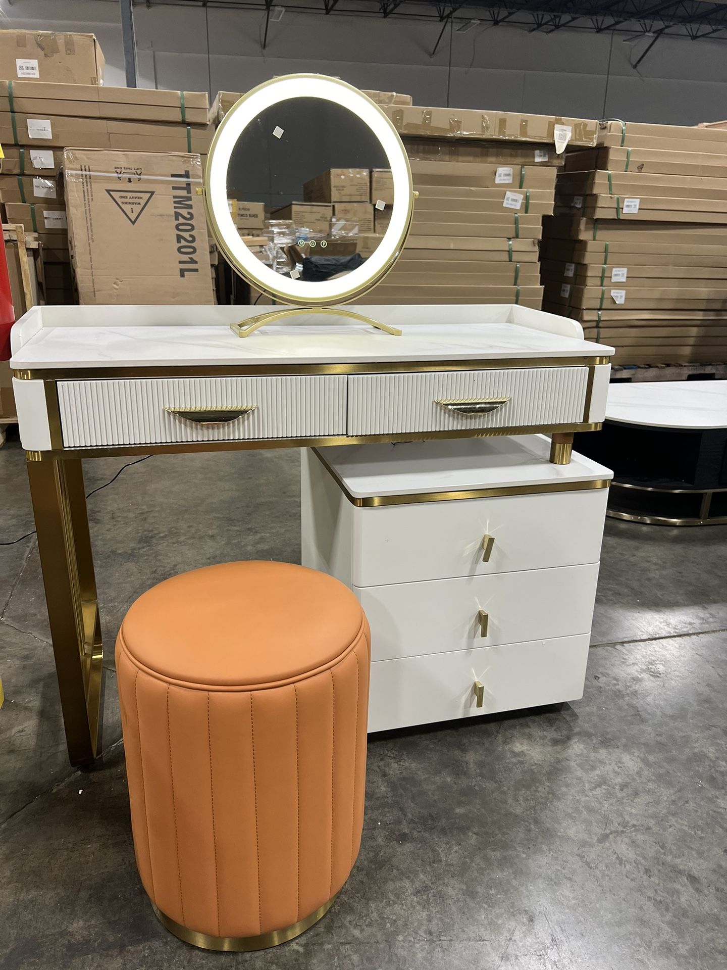 Modern Makeup Vanity with LED Mirror and Stool 