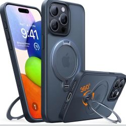 TORRAS Upgraded 360 Spin Magnetic Stand for iPhone 15 Pro Case, Fit for MagSafe, Built-in Kickstand & Ring Holder, Mil-Grade Protective Soft Edge Tran