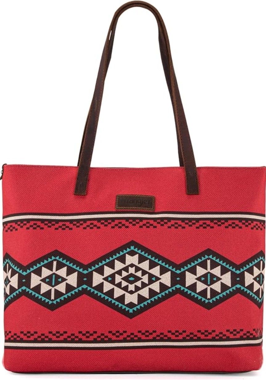 Wrangler Tote Purse Bag Aztec Canvas Shoulder Bags Red