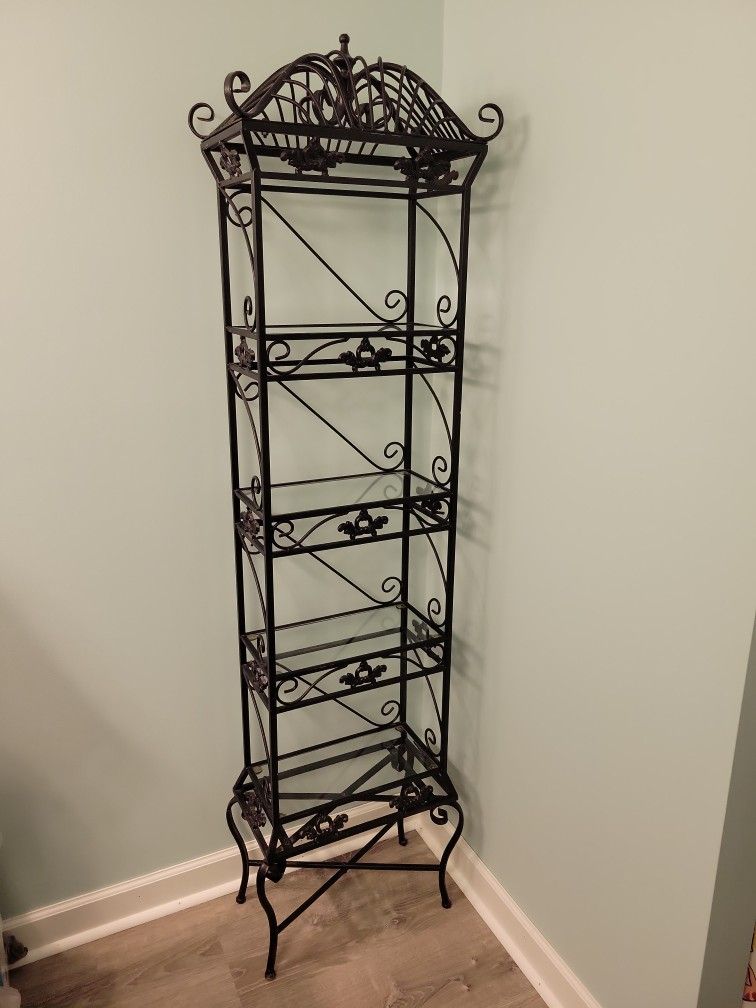 Tall 4 Tier Metal Stand Shelf With Glass Shelves