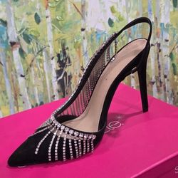Black Pinty Heels With Rhinestones