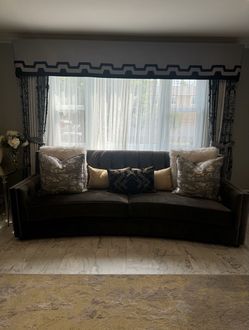 Dark grey  Curved Velvet Sofa with Nailhead Trim