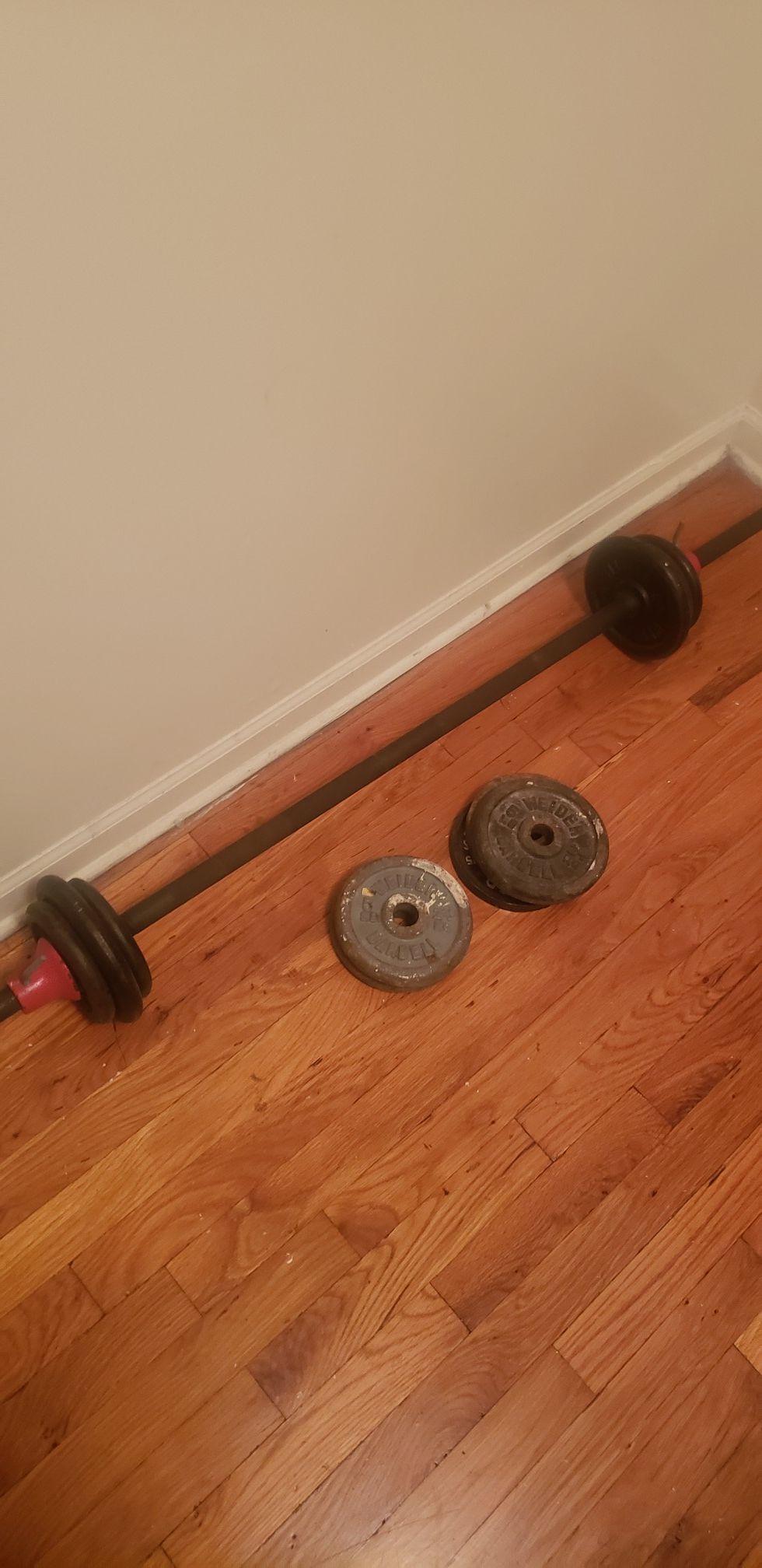 Barbell w/weight plates.