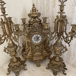 Antique Victorian Mantle Clock and Two Candelabras - 3 Piece Garniture Set  $2500
