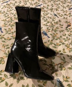 Black Patent Leather Ankle Boots Sz 8